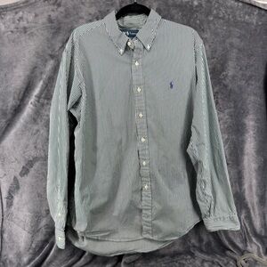 Ralph Lauren Green & White Stripe Custom Fit Button Down Long Sleeve Shirt XL